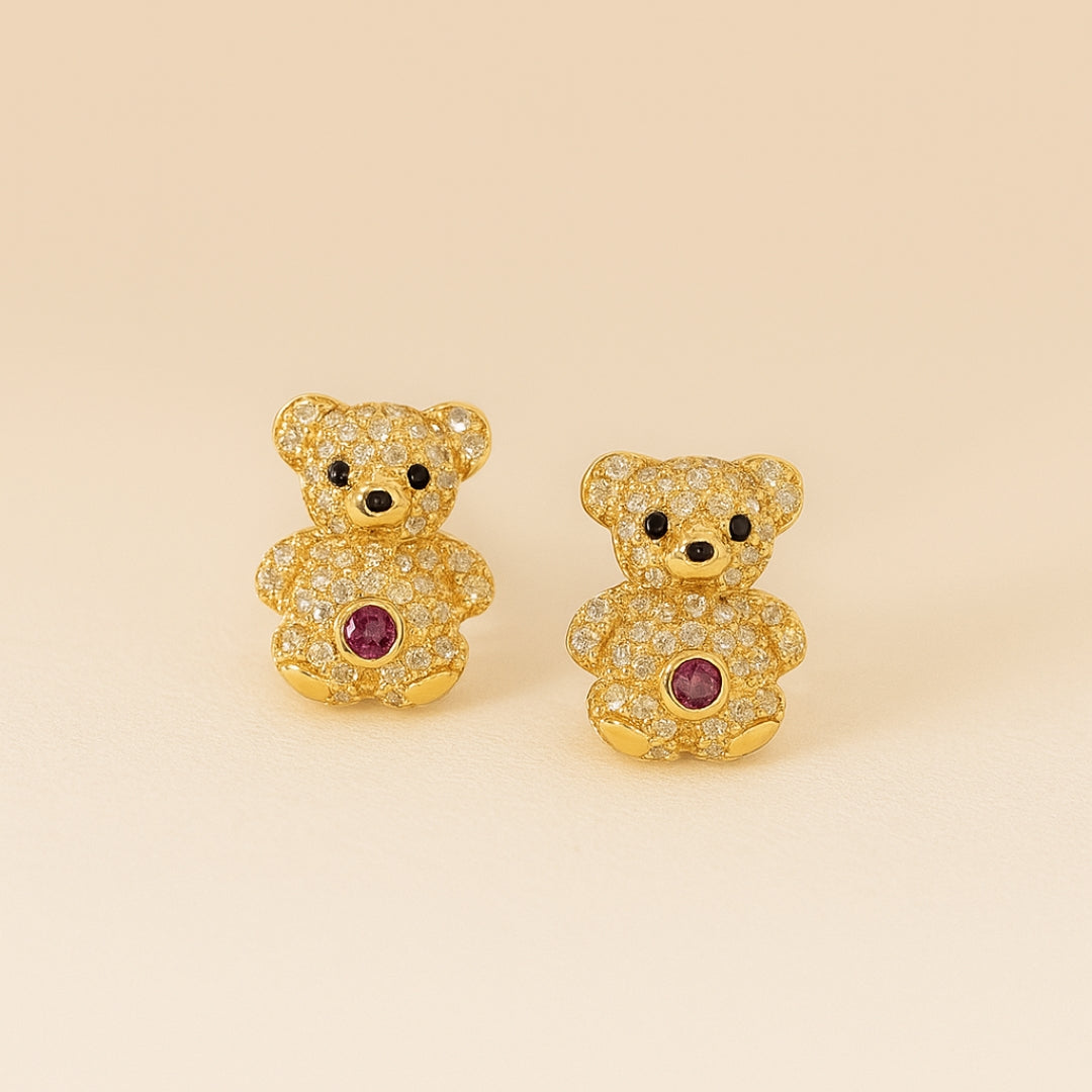 Diamond Teddy Bear Earrings
