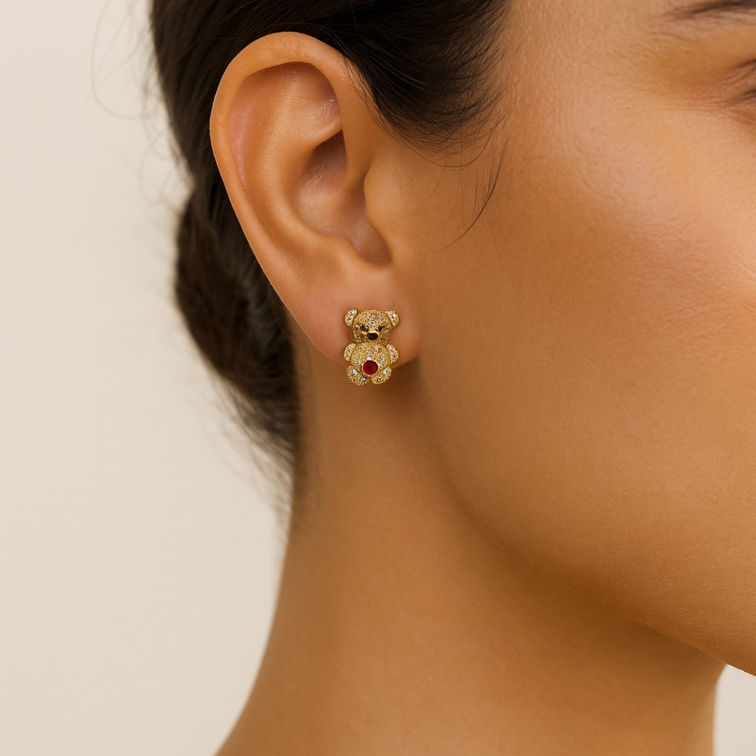 Diamond Teddy Bear Earrings
