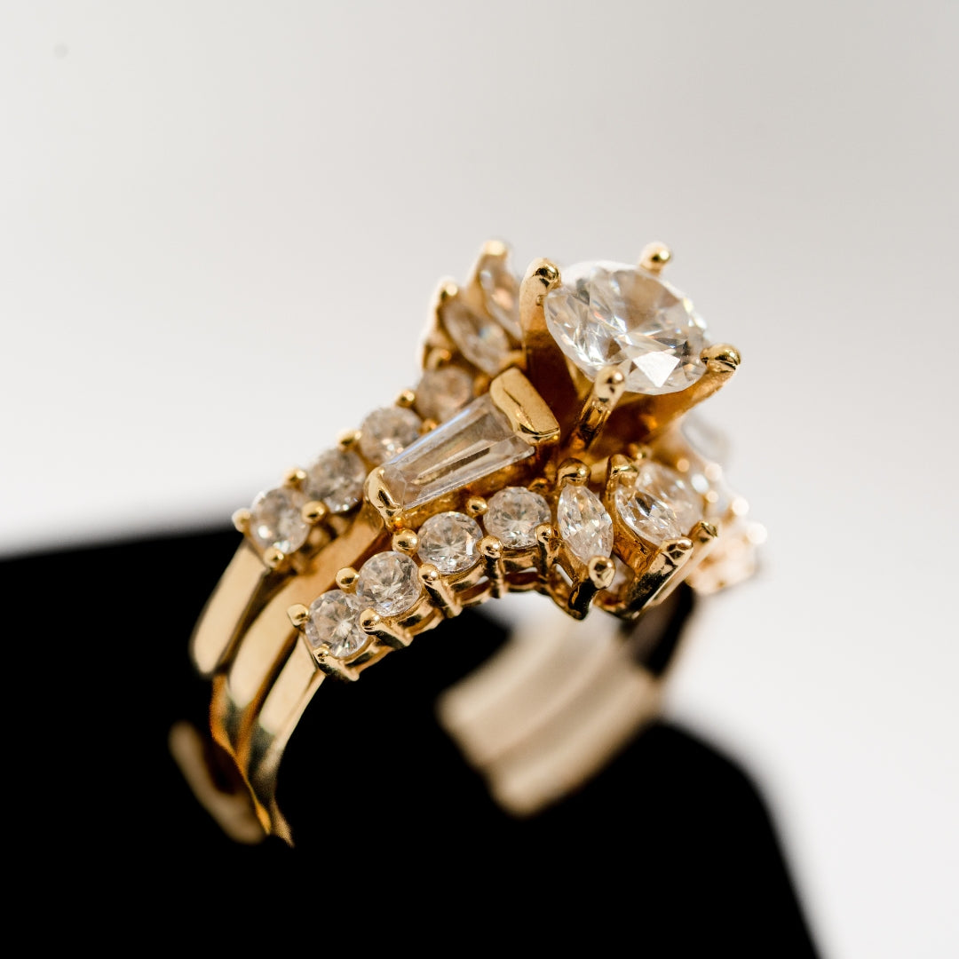 Zircoin Double Row Round Solitaire Engagement Ring