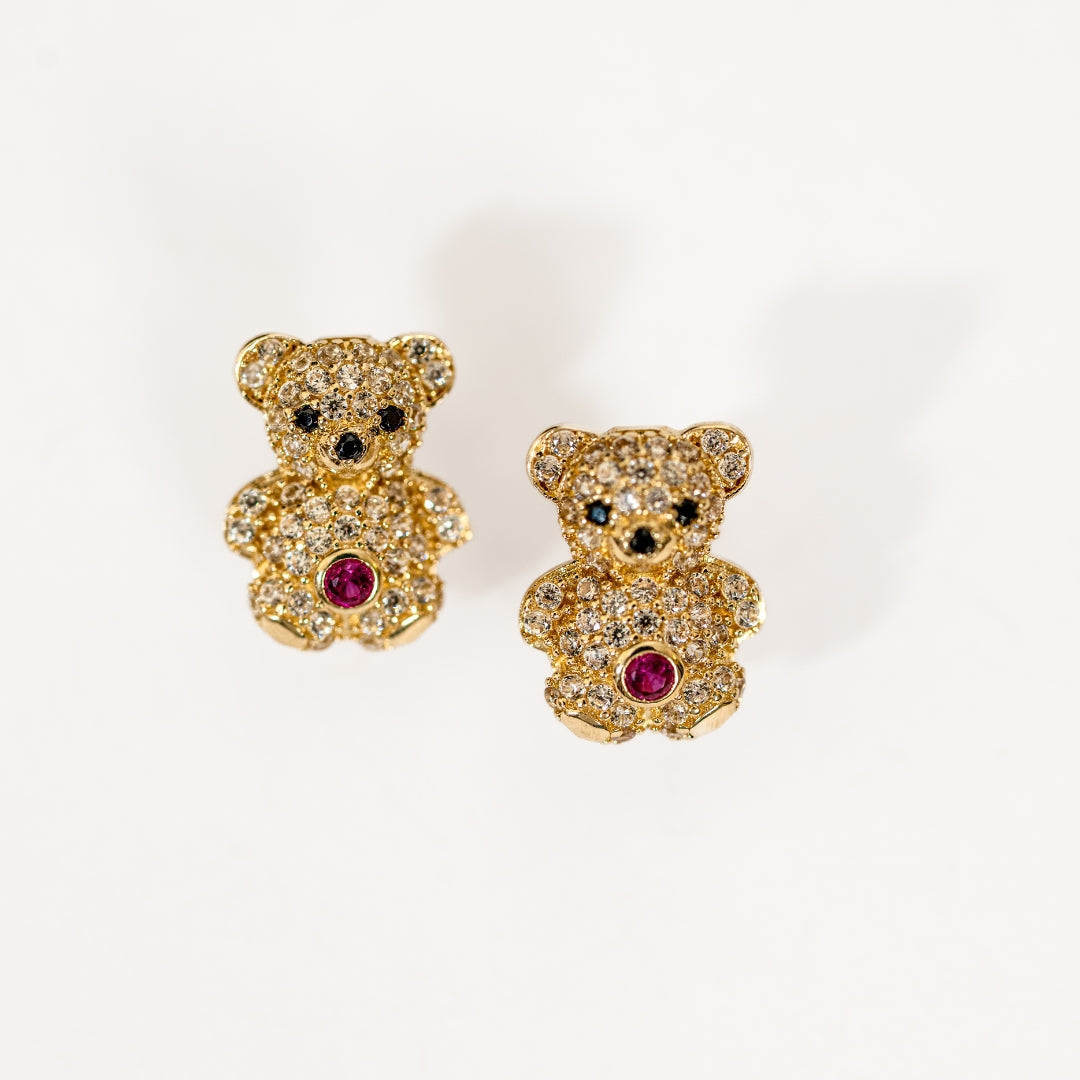 Diamond Teddy Bear Earrings