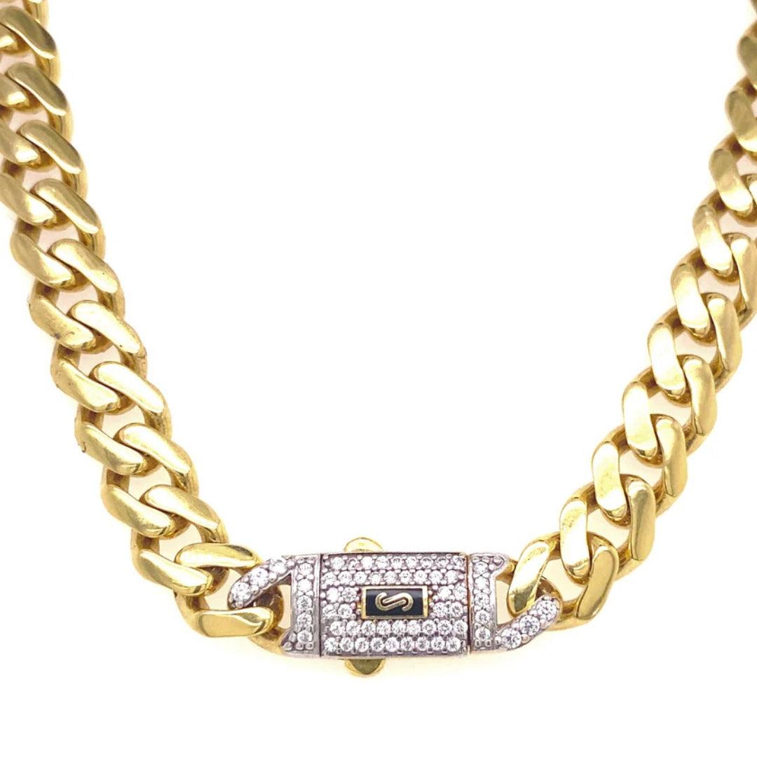 Monaco chain box clasp with safety, tightly aligned geometric links and mirror polish for a seamless look