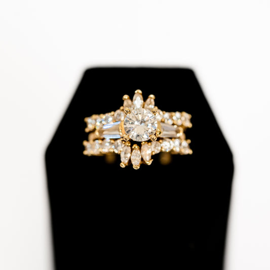 Zircoin Double Row Round Solitaire Engagement Ring
